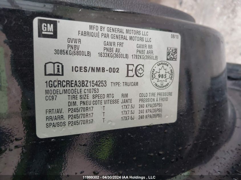 2011 Chevrolet Silverado 1500 VIN: 1GCRCREA3BZ154253 Lot: 11999302