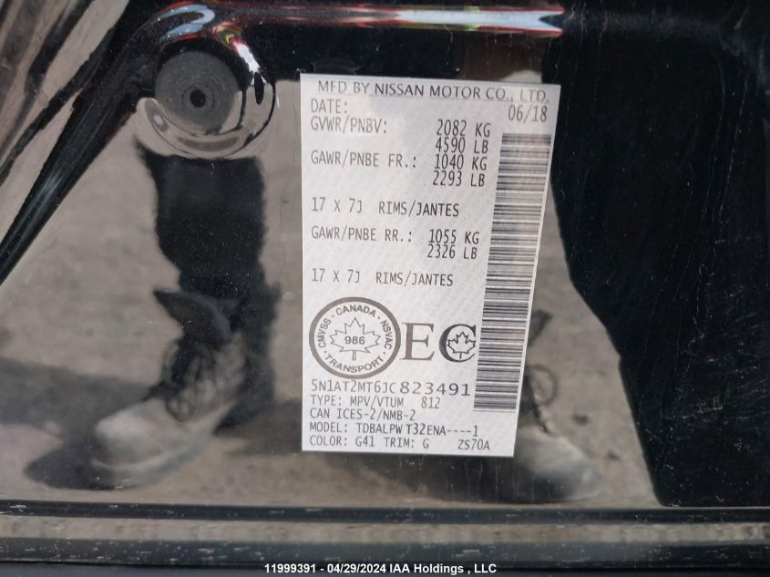 2018 Nissan Rogue S/Sl VIN: 5N1AT2MT6JC823491 Lot: 11999391