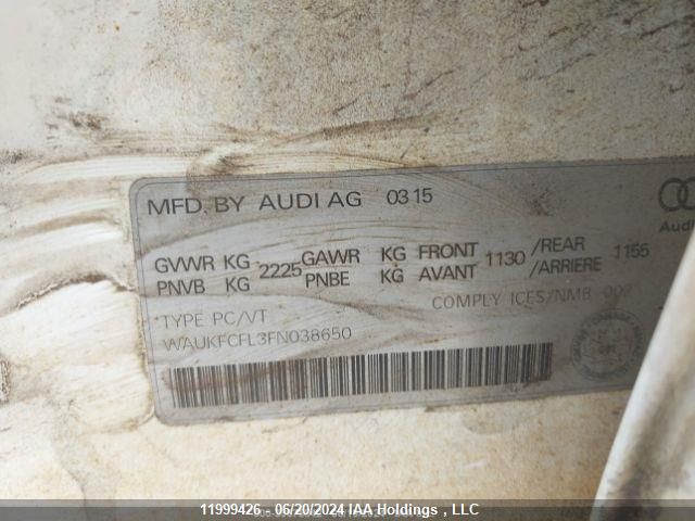 2015 Audi A4 VIN: WAUKFCFL3FN038650 Lot: 11999426