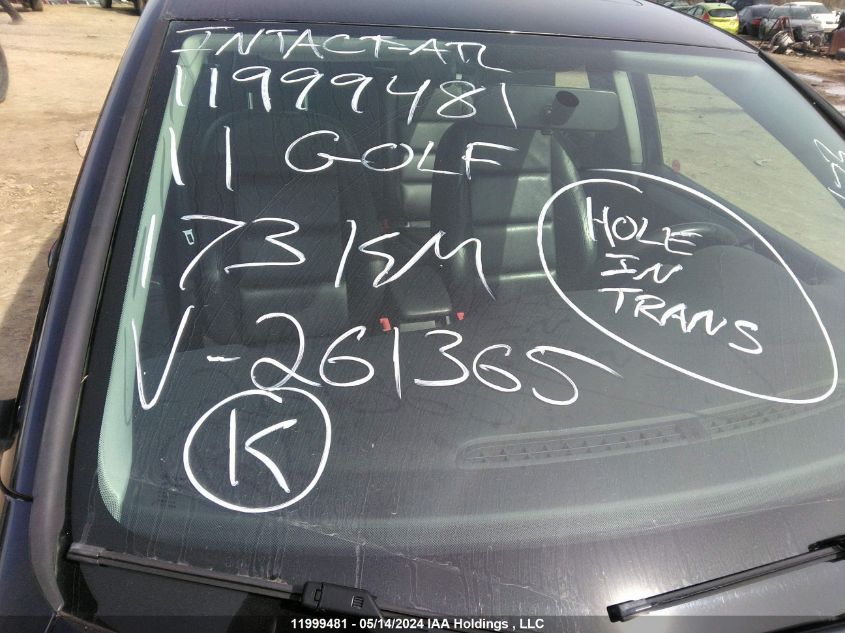 2011 Volkswagen Golf VIN: WVWDA9AJ2BW261365 Lot: 11999481