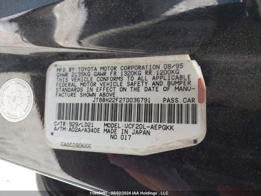 1996 Lexus Ls 400 VIN: JT8BH22F2T0036791 Lot: 11999497