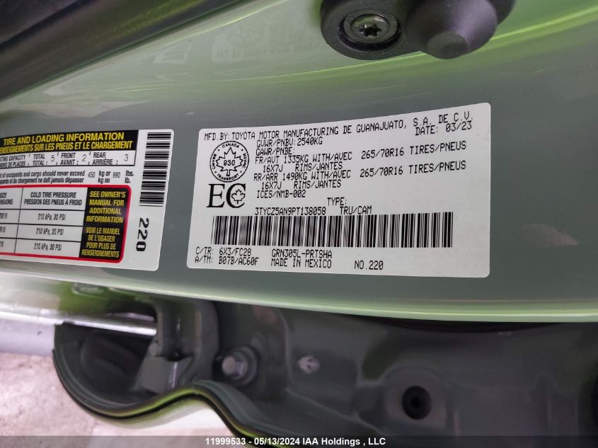 2023 Toyota Tacoma VIN: 3TYCZ5AN9PT138058 Lot: 11999533