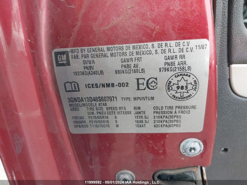 2008 Chevrolet Hhr Ls VIN: 3GNDA13D48S607971 Lot: 11999592