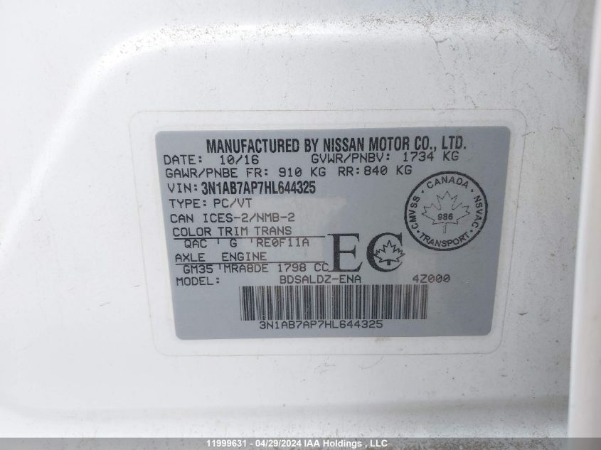 2017 Nissan Sentra VIN: 3N1AB7AP7HL644325 Lot: 11999631