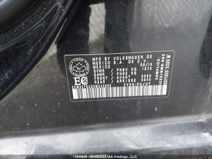 2019 Volkswagen Jetta Sel VIN: 3VWE57BUXKM240606 Lot: 11999656