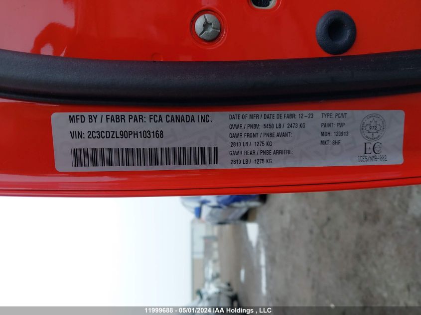 2023 Dodge Challenger VIN: 2C3CDZL90PH103168 Lot: 11999688