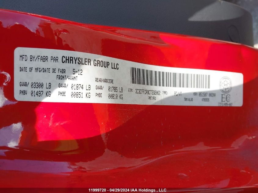 2012 Fiat 500 Lounge VIN: 3C3CFFCR8CT332062 Lot: 11999720