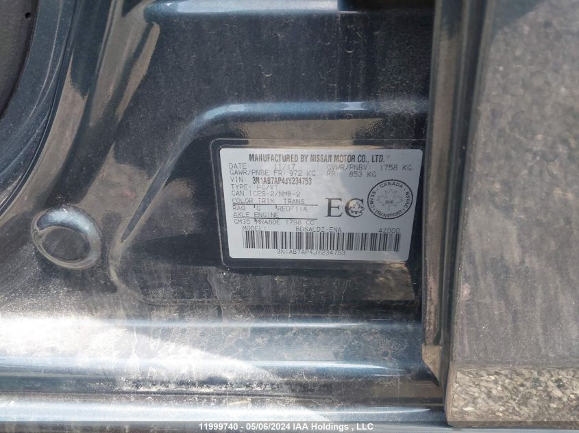 2018 Nissan Sentra VIN: 3N1AB7AP4JY234753 Lot: 11999740