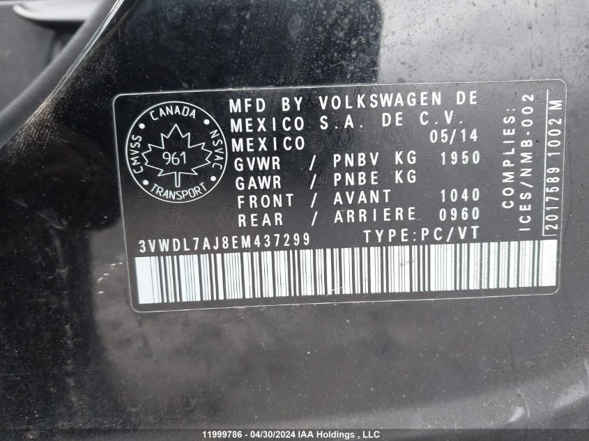 2014 Volkswagen Jetta Tdi VIN: 3VWDL7AJ8EM437299 Lot: 11999786