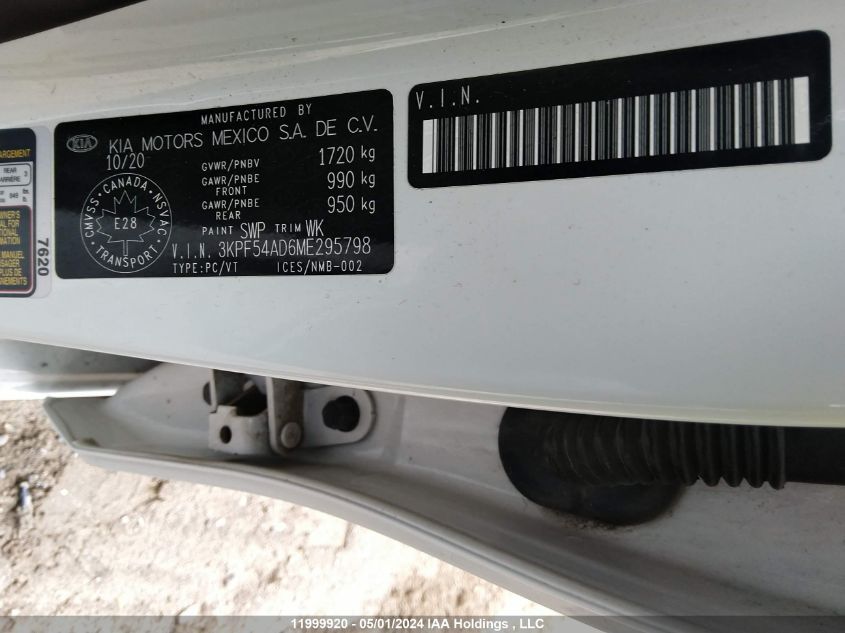 2021 Kia Forte Ex VIN: 3KPF54AD6ME295798 Lot: 11999920