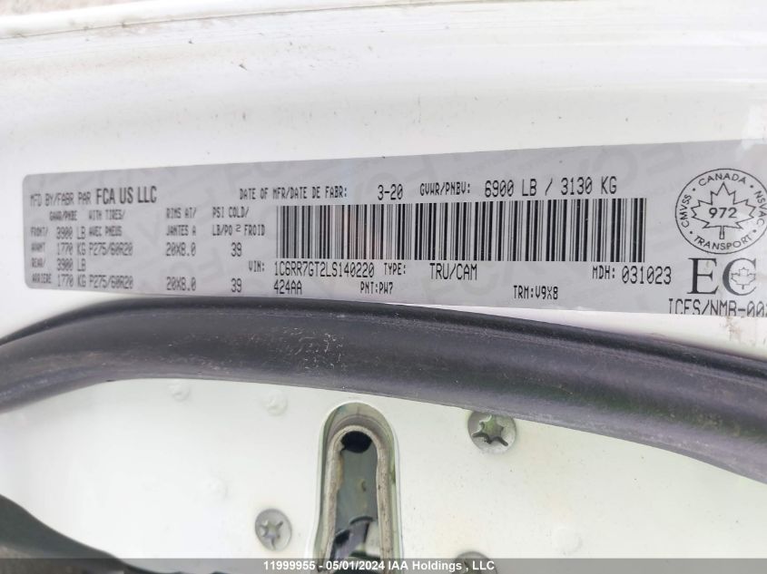 2020 Ram 1500 Classic Slt VIN: 1C6RR7GT2LS140220 Lot: 11999955