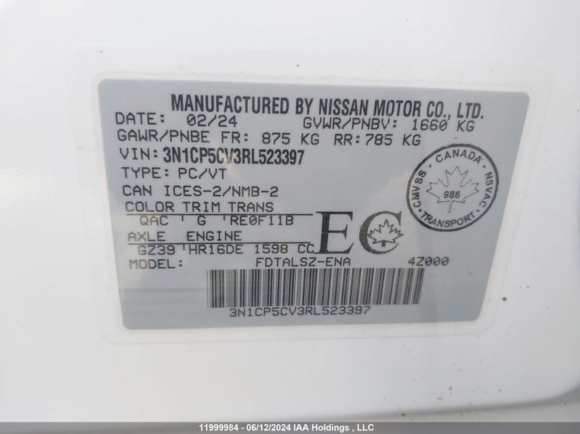 2024 Nissan Kicks VIN: 3N1CP5CV3RL523397 Lot: 11999984