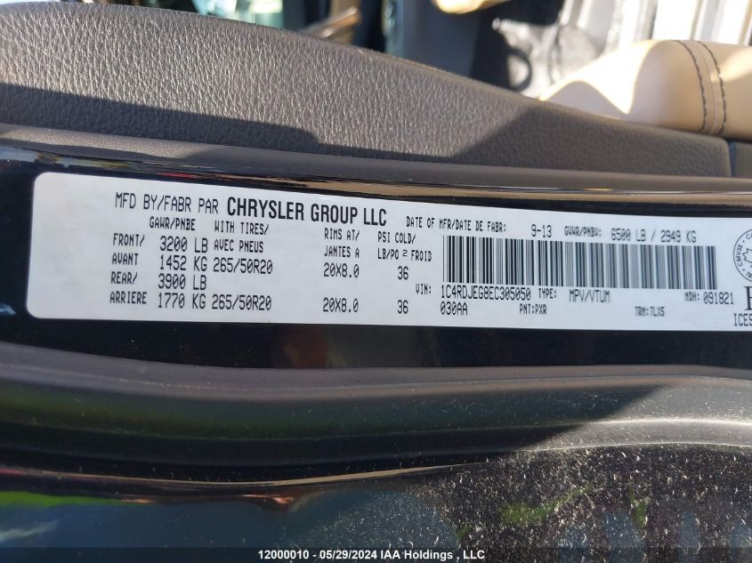 2014 Dodge Durango VIN: 1C4RDJEG8EC305050 Lot: 12000010