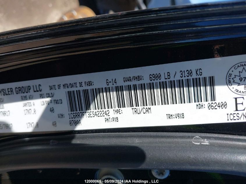 2014 Ram 1500 St VIN: 1C6RR7FT3ES422242 Lot: 12000065