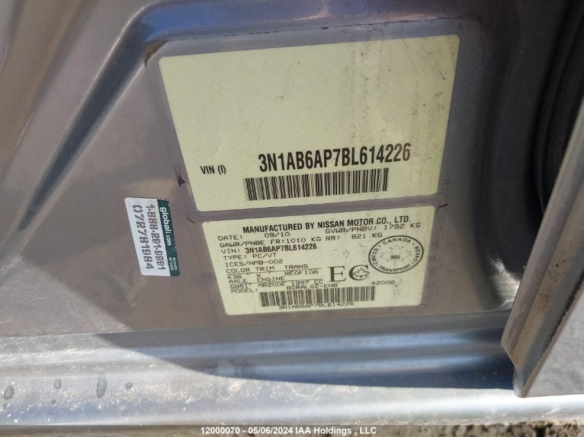 2011 Nissan Sentra 2.0 VIN: 3N1AB6AP7BL614226 Lot: 12000070