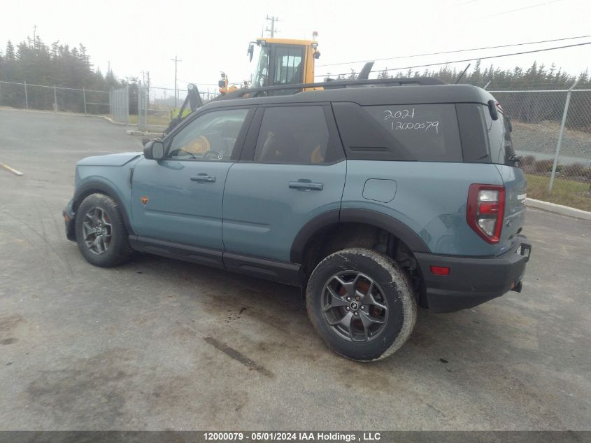 2021 Ford Bronco Sport Badlands VIN: 3FMCR9D94MRA22570 Lot: 12000079