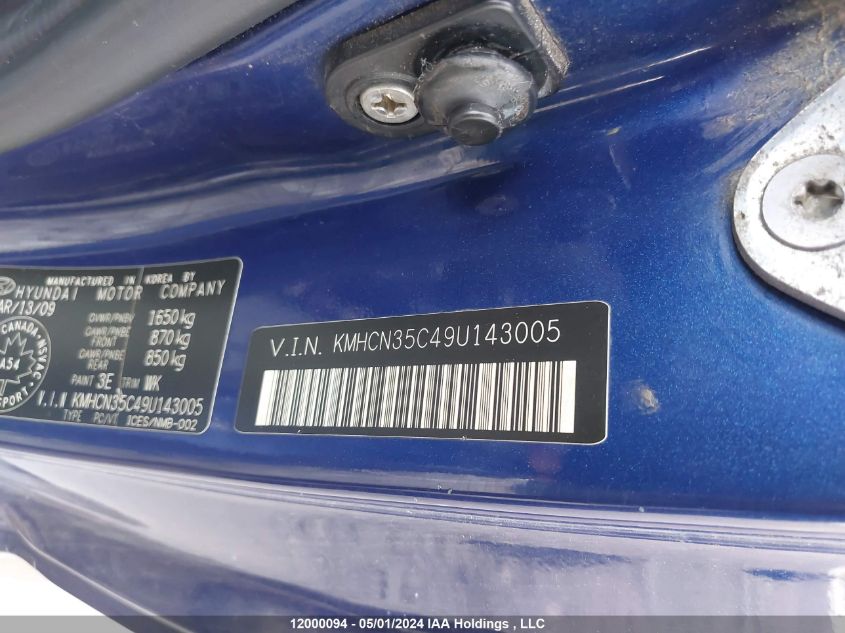 2009 Hyundai Accent VIN: KMHCN35C49U143005 Lot: 12000094