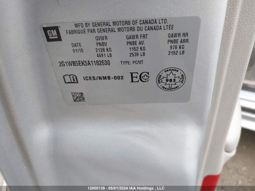 2010 Chevrolet Impala VIN: 2G1WB5EK5A1182630 Lot: 12000139