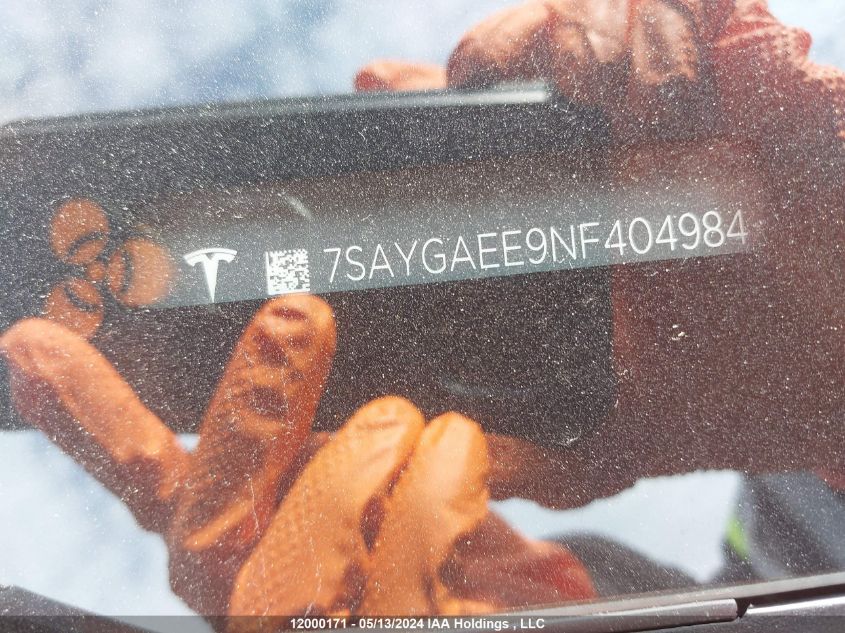 2022 Tesla Model Y VIN: 7SAYGAEE9NF404984 Lot: 12000171