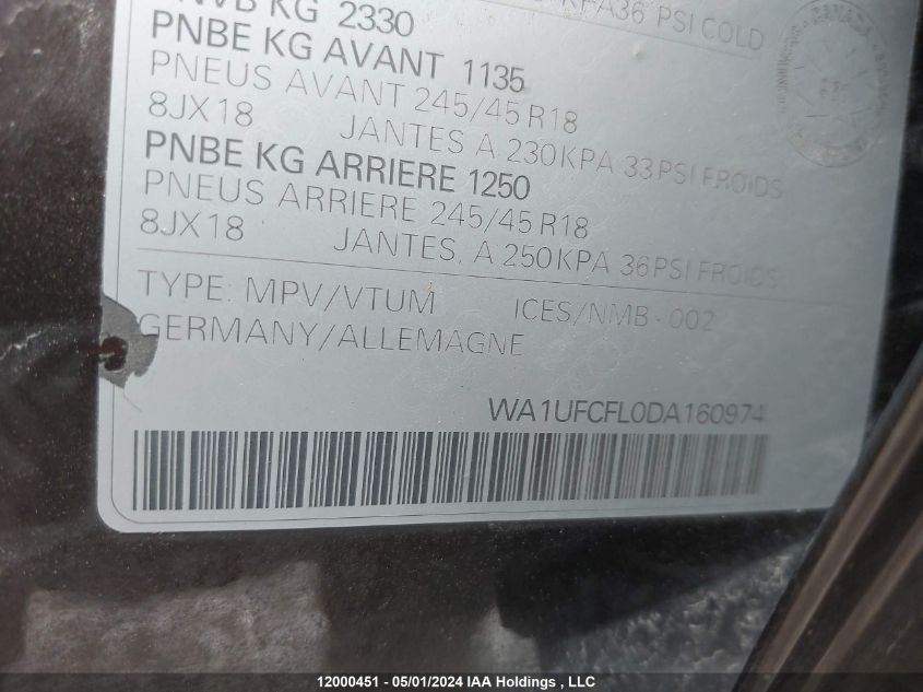 2013 Audi Allroad VIN: WA1UFCFL0DA160974 Lot: 12000451