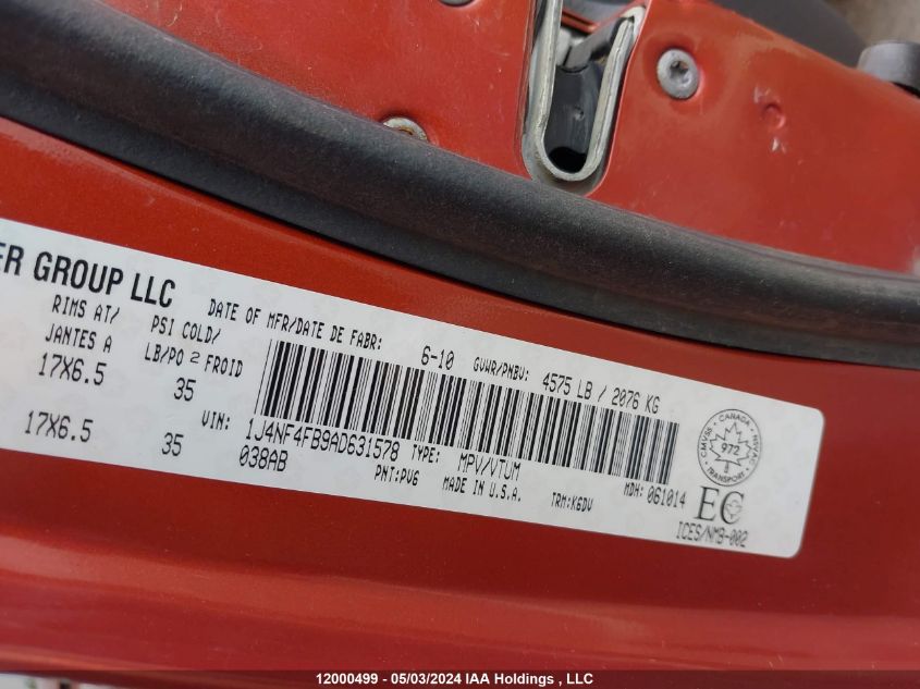 2010 Jeep Compass Sport/North VIN: 1J4NF4FB9AD631578 Lot: 12000499