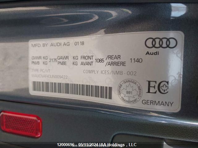 2018 Audi A4 Sedan VIN: WAUCNAF43JN009422 Lot: 12000696