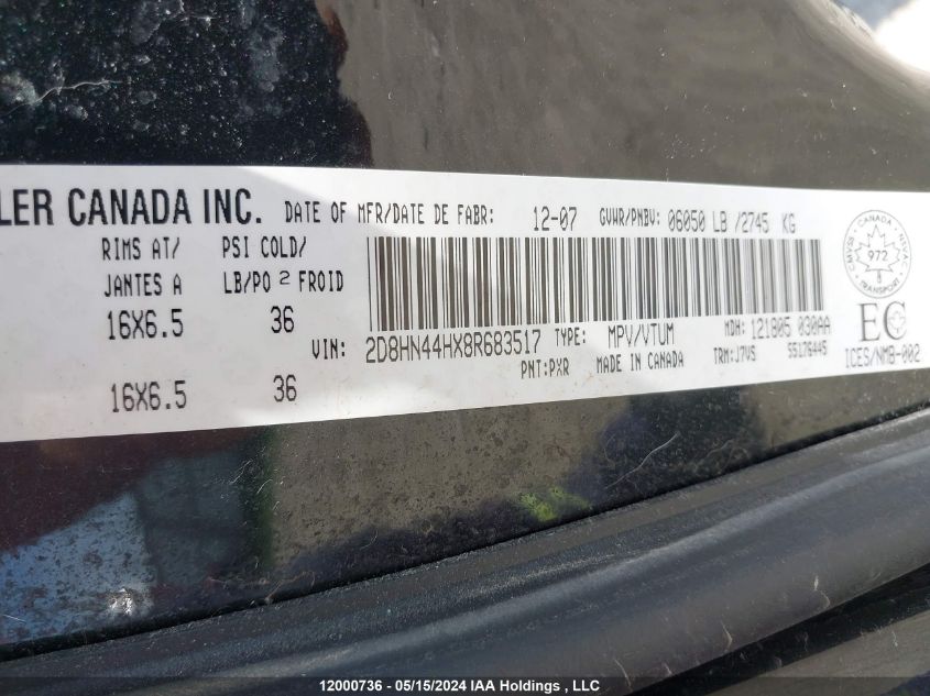 2008 Dodge Grand Caravan Se VIN: 2D8HN44HX8R683517 Lot: 12000736