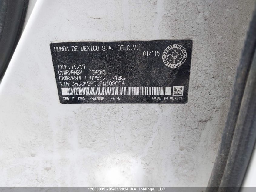 2015 Honda Fit VIN: 3HGGK5H50FM108664 Lot: 12000809