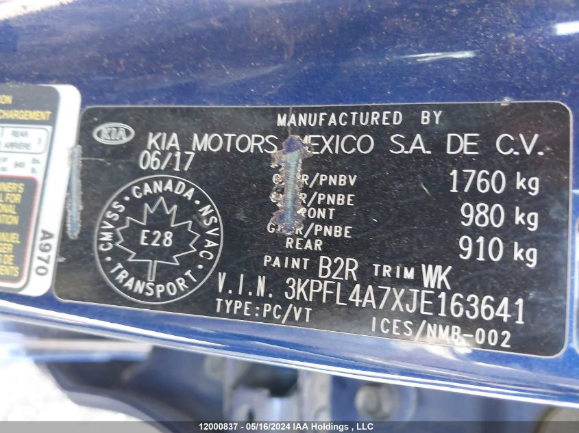 2018 Kia Forte VIN: 3KPFL4A7XJE163641 Lot: 12000837