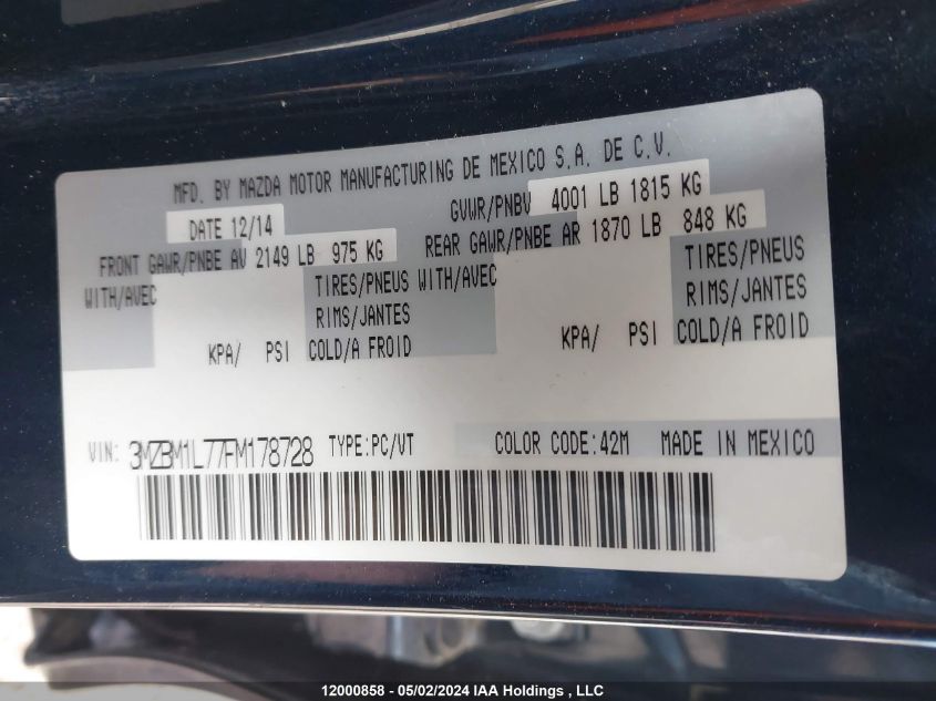 2015 Mazda Mazda3 VIN: 3MZBM1L77FM178728 Lot: 12000858