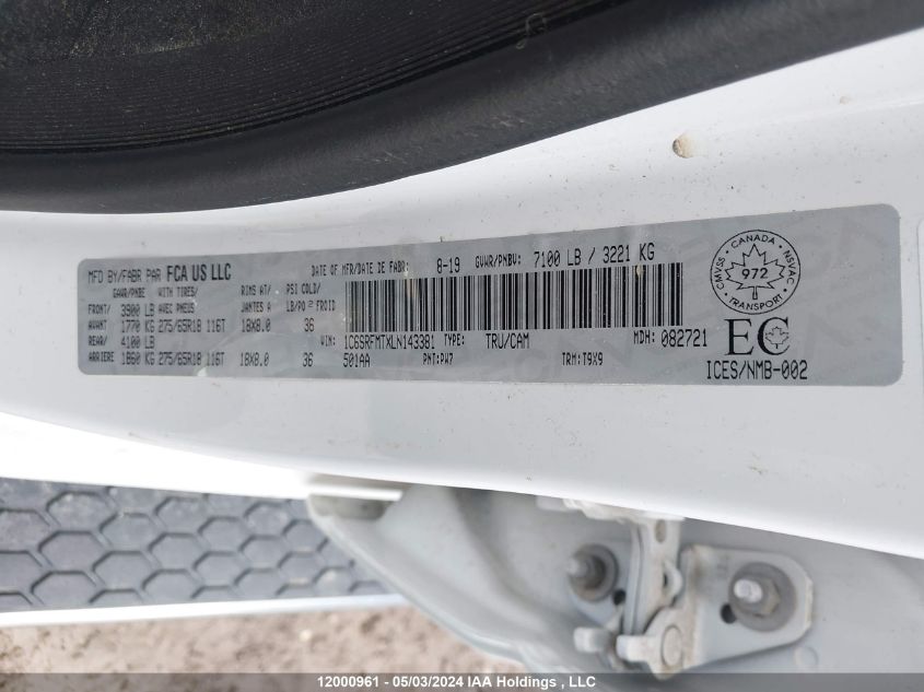 2020 Ram 1500 Big Horn VIN: 1C6SRFMTXLN143381 Lot: 12000961