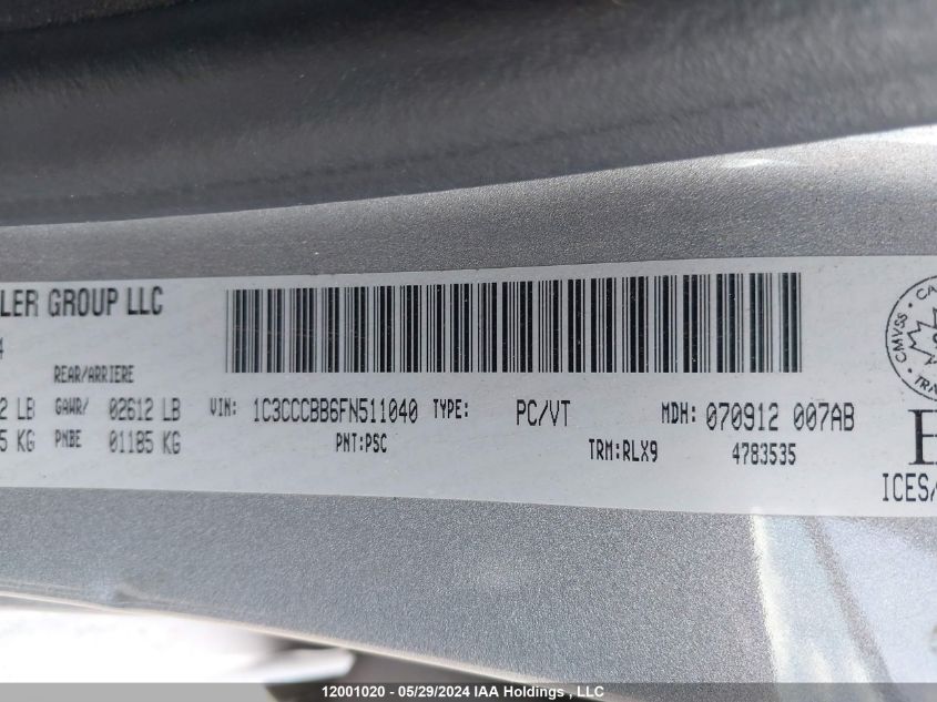 2015 Chrysler 200 S VIN: 1C3CCCBB6FN511040 Lot: 12001020