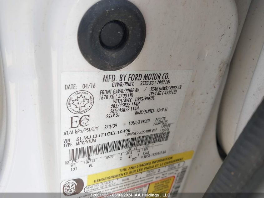 2016 Lincoln Navigator L Select VIN: 5LMJJ3JT1GEL10496 Lot: 12001125