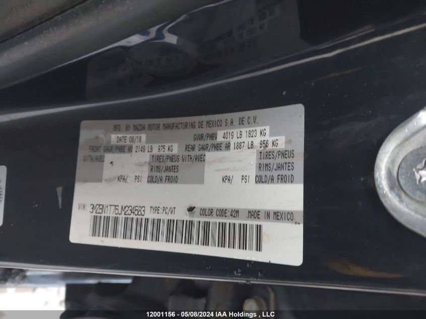 2018 Mazda Mazda3 VIN: 3MZBN1T76JM234583 Lot: 12001156