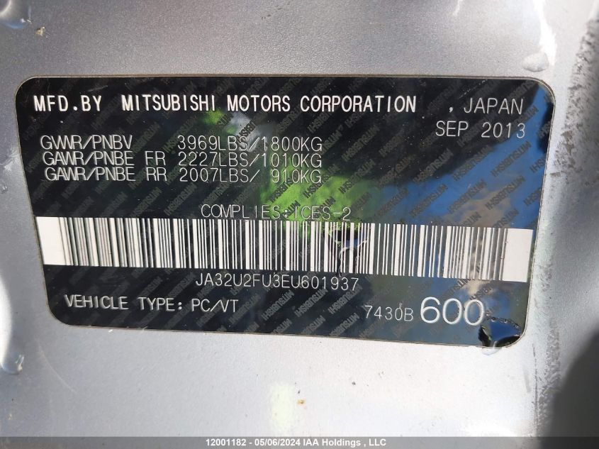 2014 Mitsubishi Lancer VIN: JA32U2FU3EU601937 Lot: 12001182