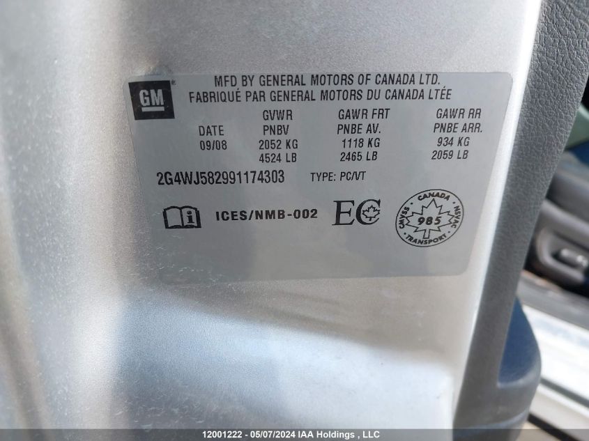 2009 Buick Allure VIN: 2G4WJ582991174303 Lot: 12001222