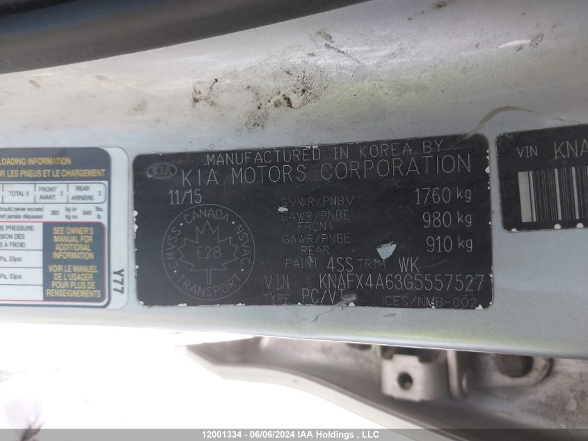 2016 Kia Forte VIN: KNAFX4A63G5557527 Lot: 12001334