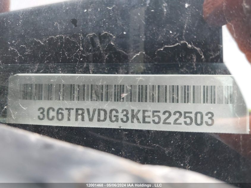 2019 Ram Promaster 2500 2500 High VIN: 3C6TRVDG3KE522503 Lot: 12001468