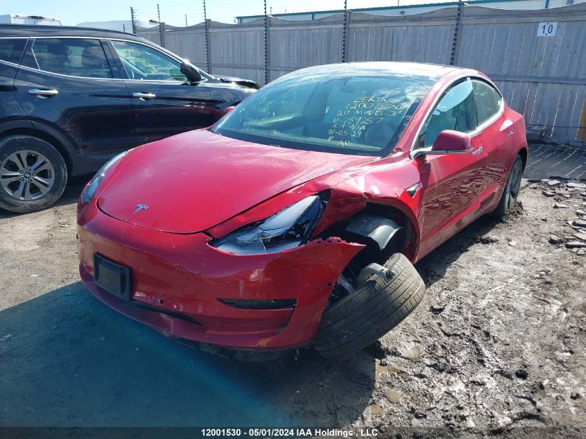 2020 Tesla Model 3 VIN: 5YJ3E1EB6LF789257 Lot: 12001530