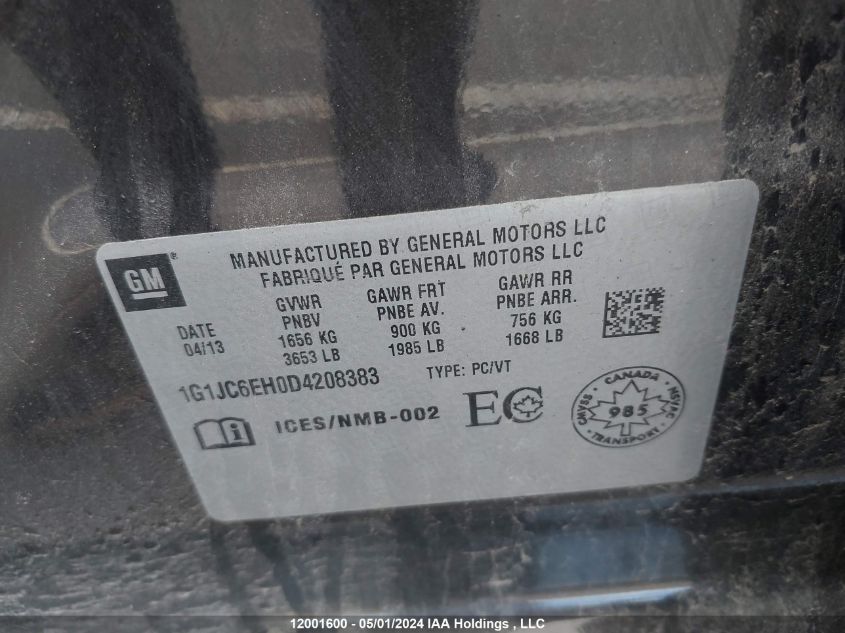 2013 Chevrolet Sonic VIN: 1G1JC6EH0D4208383 Lot: 12001600