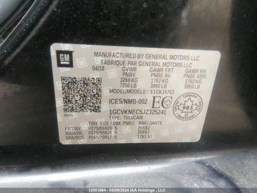 2018 Chevrolet Silverado K1500/K1500 Ls VIN: 1GCVKNEC5JZ325241 Lot: 12001864