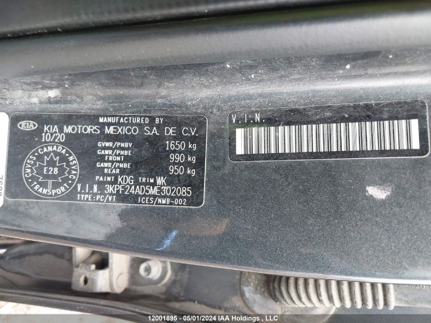 2021 Kia Forte VIN: 3KPF24AD5ME302085 Lot: 12001895