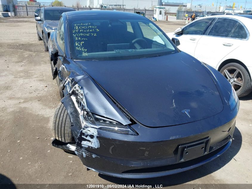 2024 Tesla Model 3 VIN: LRW3E7FA2RC090672 Lot: 12001910