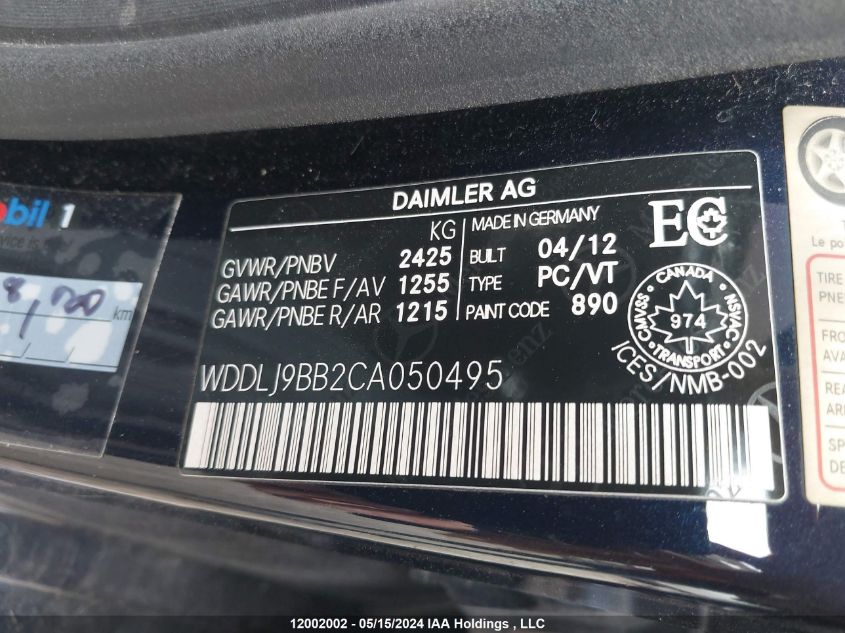 2012 Mercedes-Benz Cls 550 4Matic VIN: WDDLJ9BB2CA050495 Lot: 12002002