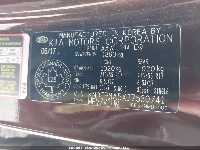 2018 Kia Soul VIN: KNDJP3A5XJ7530741 Lot: 12002058