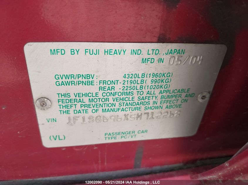 2005 Subaru Forester VIN: JF1SG696X5H712268 Lot: 12002090