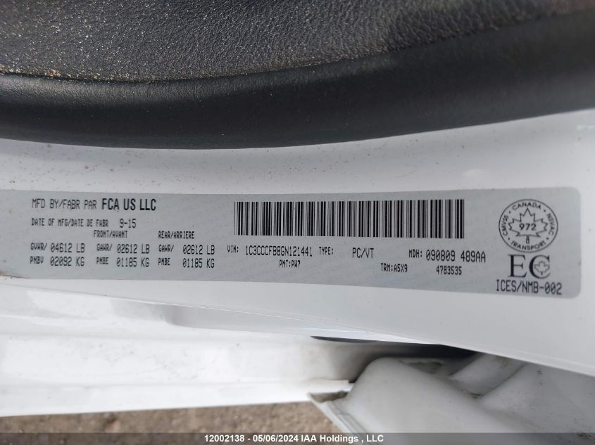 2016 Chrysler 200 Lx VIN: 1C3CCCFB8GN121441 Lot: 12002138