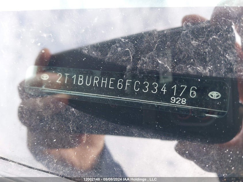 2015 Toyota Corolla L/Le/Le Pls/Prm/S/S Pls VIN: 2T1BURHE6FC334176 Lot: 12002148