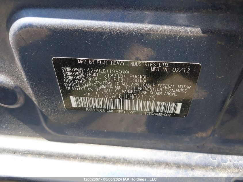 2012 Subaru Impreza VIN: JF1GJAC61CH021176 Lot: 12002307