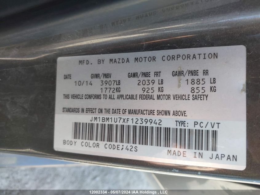 2015 Mazda Mazda3 VIN: JM1BM1U7XF1239942 Lot: 12002334